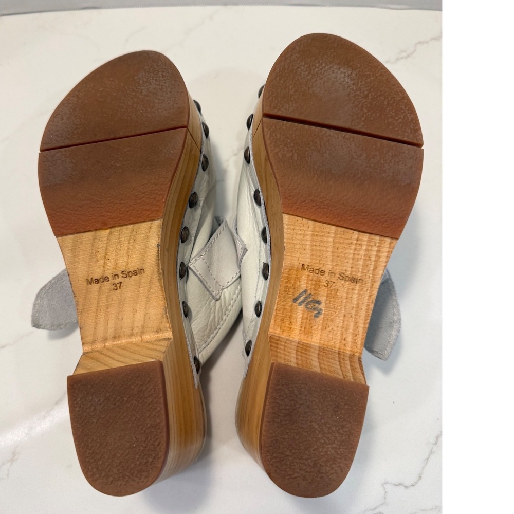 Free People Culver City Leather Buckle Studded Wooden Platform Clogs Mules Sz 37 - Picture 6 of 7